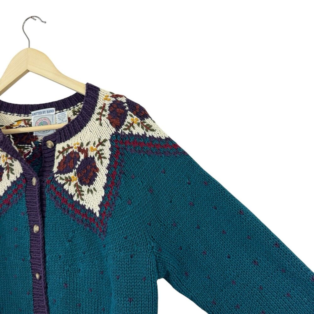 Vintage Cape Isle Knitters Handknit Medium Cardigan Sweater DARK TEAL Women READ - Picture 6 of 16